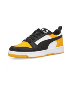 PUMA - Scarpa da bambino nera e bianca con dettagli gialli - PUMA REBOUND V6 LO AC PS