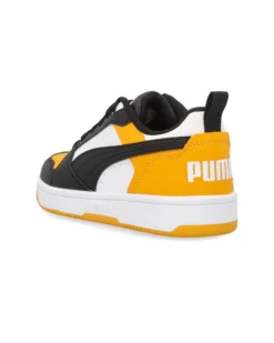 PUMA - Scarpa da bambino nera e bianca con dettagli gialli - PUMA REBOUND V6 LO AC PS
