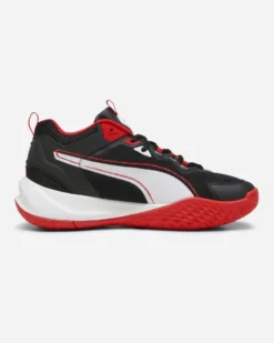 PUMA - Scarpa da basket uomo nera e rossa con logo bianco e soletta in memory foam - PLAYMAKER 2023