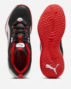 PUMA - Scarpa da basket uomo nera e rossa con logo bianco e soletta in memory foam - PLAYMAKER 2023