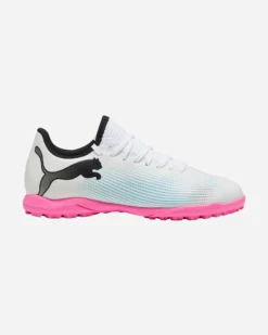 PUMA - Scarpa da calcetto bambino bianca e nera con suola colorata - FUTURE 7 PLAY TT JR