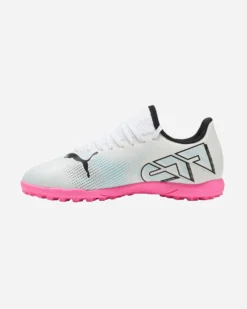 PUMA - Scarpa da calcetto bambino bianca e nera con suola colorata - FUTURE 7 PLAY TT JR