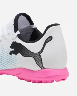 PUMA - Scarpa da calcetto bambino bianca e nera con suola colorata - FUTURE 7 PLAY TT JR