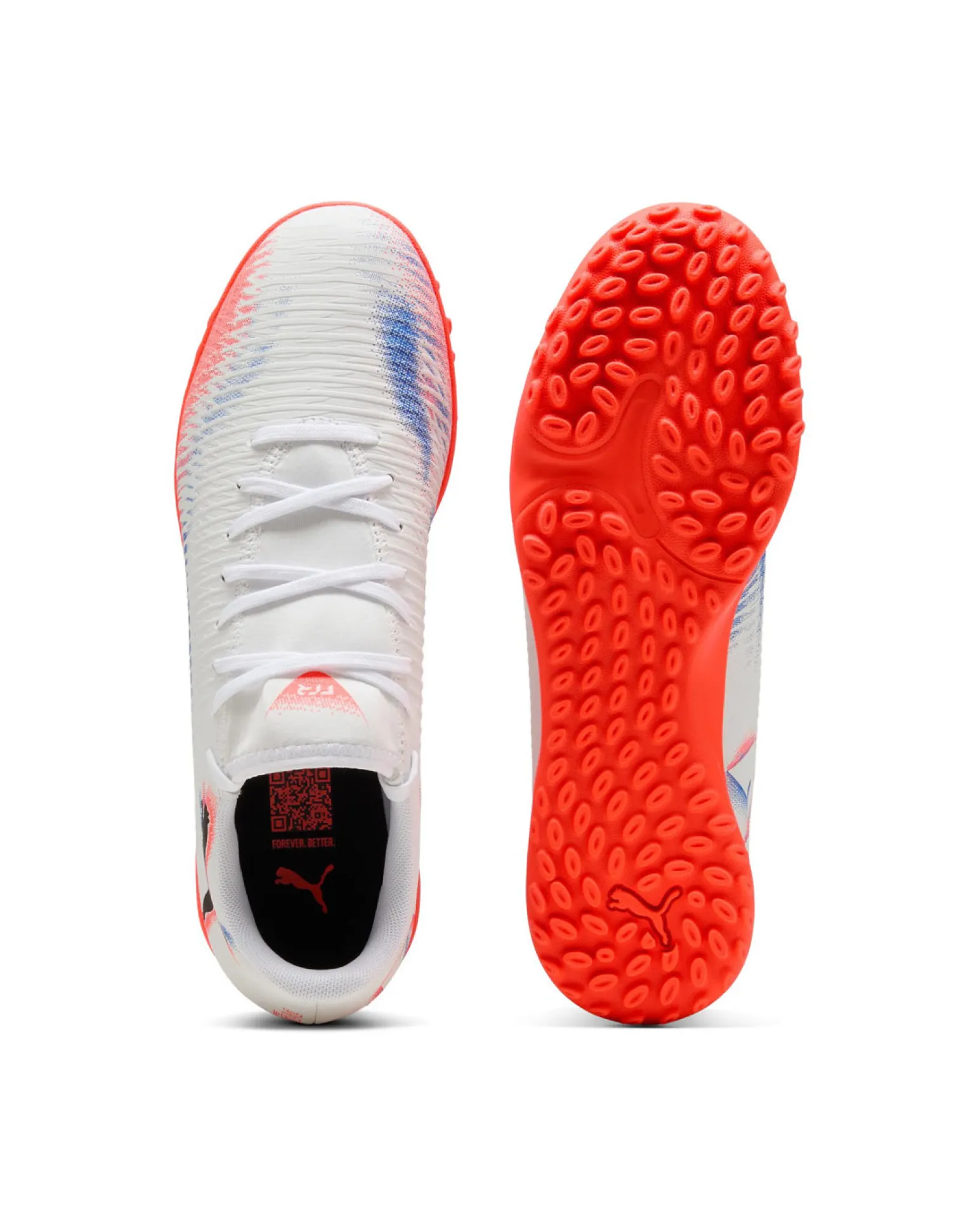 PUMA - Scarpa da calcetto bianca con dettagli arancioni e blu - FUTURE 8 PLAY TT