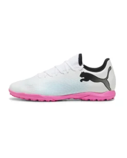 PUMA - Scarpa da calcetto uomo bianca e nera con suola colorata - FUTURE 7 PLAY TT