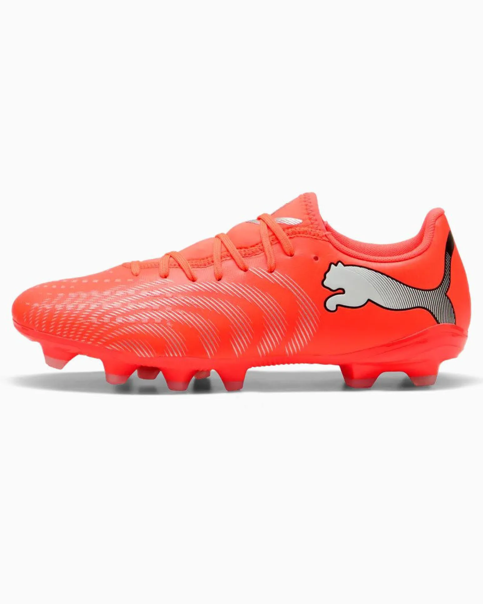 PUMA - SCARPA DA CALCIO FUTURE 9 PLAY FG/AG ROSSA FLUO CON DETTAGLI GRIGI E NERI DA UOMO, 108715-01