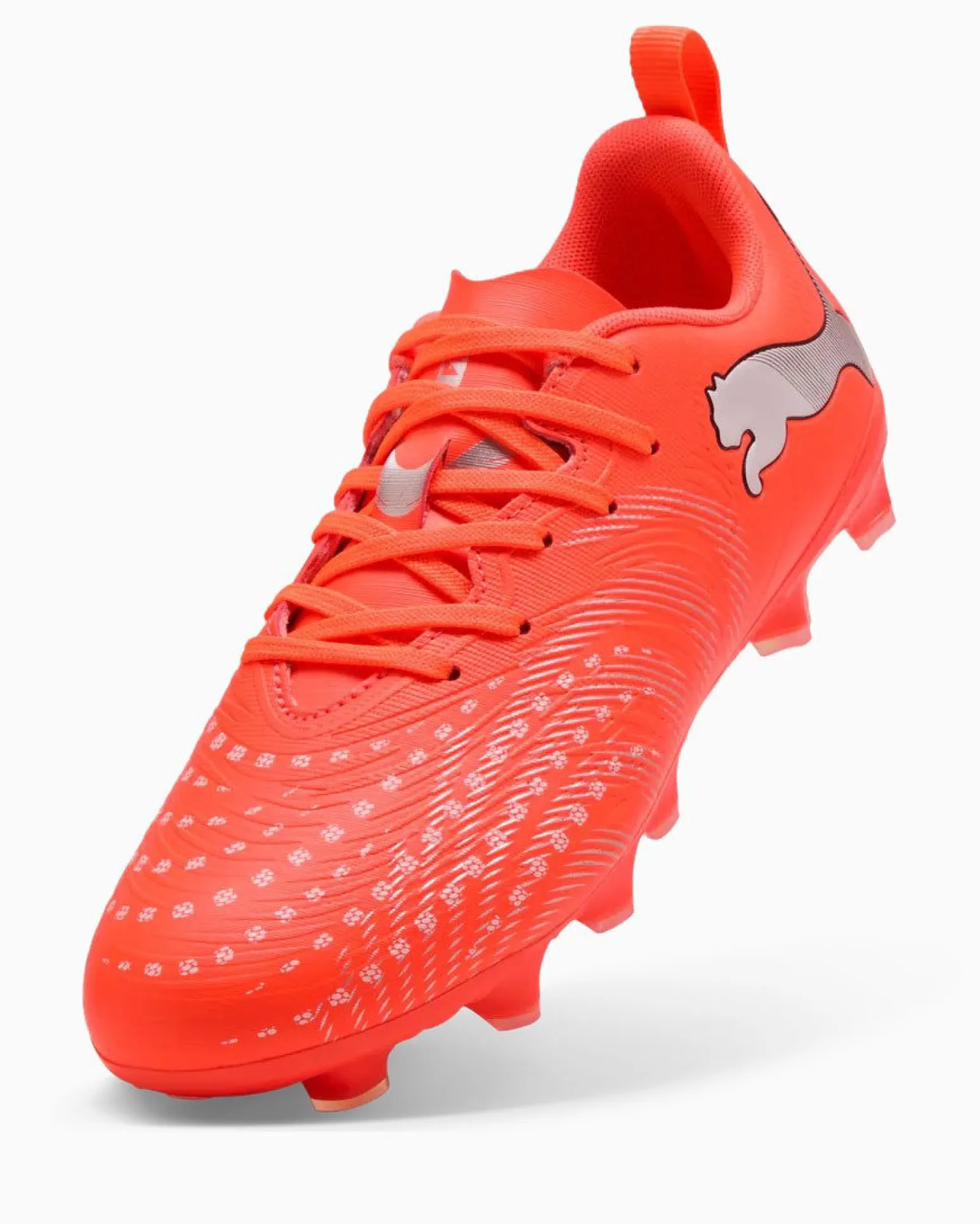 PUMA - SCARPA DA CALCIO KIDS FUTURE 9 PLAY FG/AG ROSSA FLUO CON DETTAGLI GRIGI E NERI DAL 30 AL 38.5, 108715-01