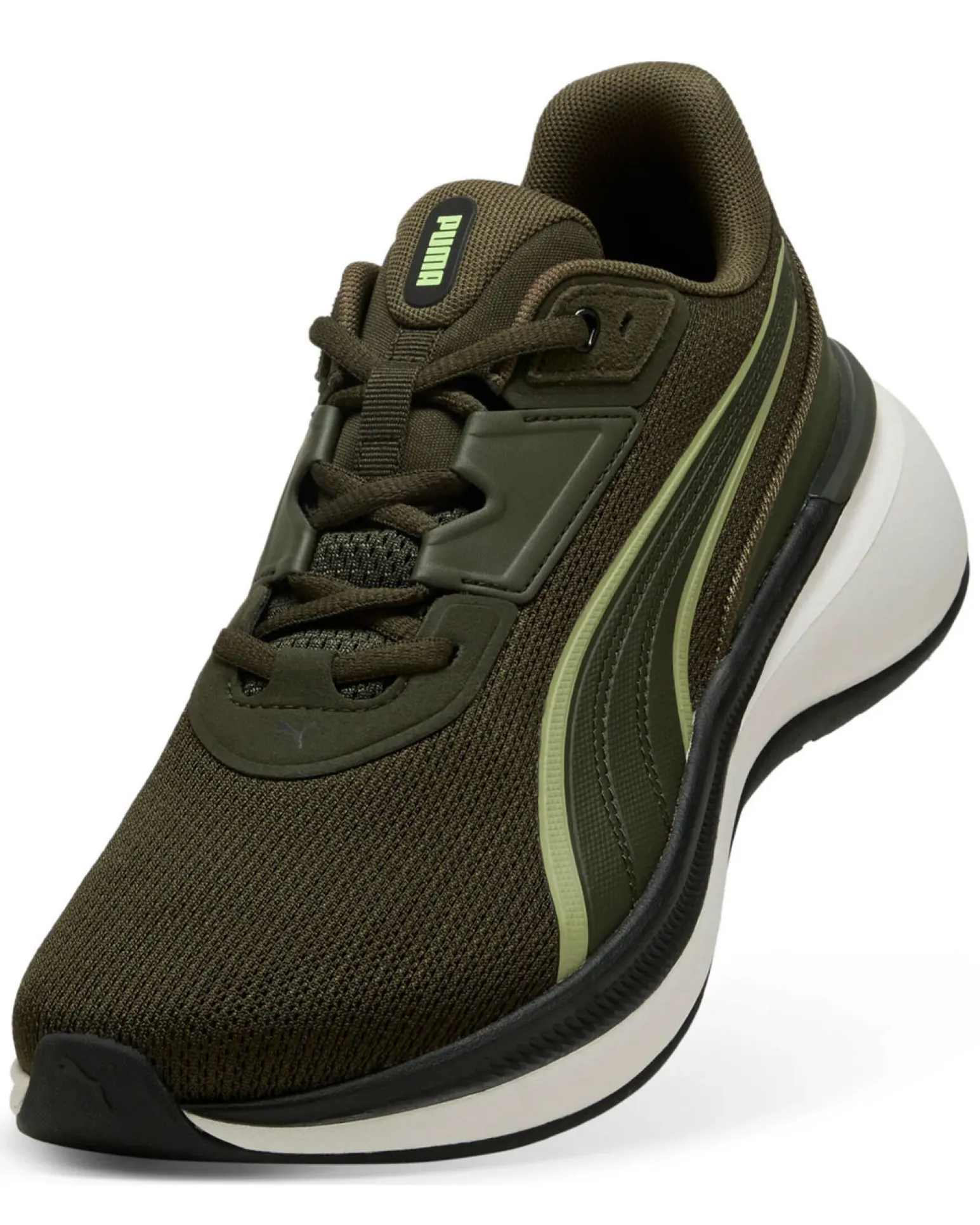 PUMA - scarpe da running verde oliva con suola bianca - SOFTRIDE EXO