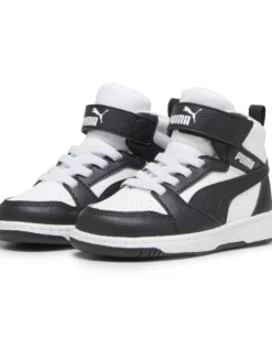 PUMA - Sneaker alta da bambino nera e bianca con strappo, numerata 20/27 - REBOUND V6 MID AC INF