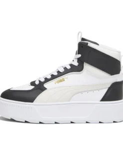 PUMA - Sneaker alta da donna in VERA PELLE bianca e nera con suola alta e dettagli panna - KARMEN REBELLE MID