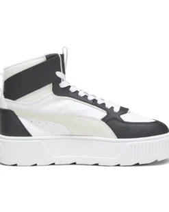 PUMA - Sneaker alta da donna in VERA PELLE bianca e nera con suola alta e dettagli panna - KARMEN REBELLE MID