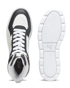 PUMA - Sneaker alta da donna in VERA PELLE bianca e nera con suola alta e dettagli panna - KARMEN REBELLE MID