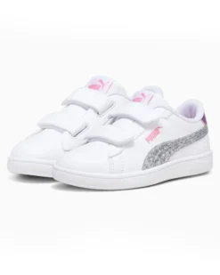 PUMA - Sneaker da bambina bianca con logo rosa glitter, numerata 28/35 - SMASH 3.0 L STAR G V PS