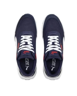 PUMA - Sneaker da uomo blu e bianca in mesh traspirante con dettagli rossi e soletta in memory foam - RUNTAMED