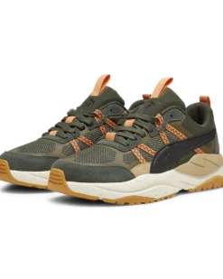 PUMA - Sneaker da uomo verde scuro e nera con dettagli arancioni - X RAY TOUR