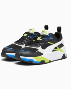 PUMA - Sneaker nera e bianca con dettagli verde lime e blu, numerata 36/39 - TRINITY JR