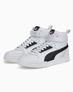 PUMA - Sneakers alta da uomo in VERA PELLE bianca e nera con dettagli oro - RBD GAME