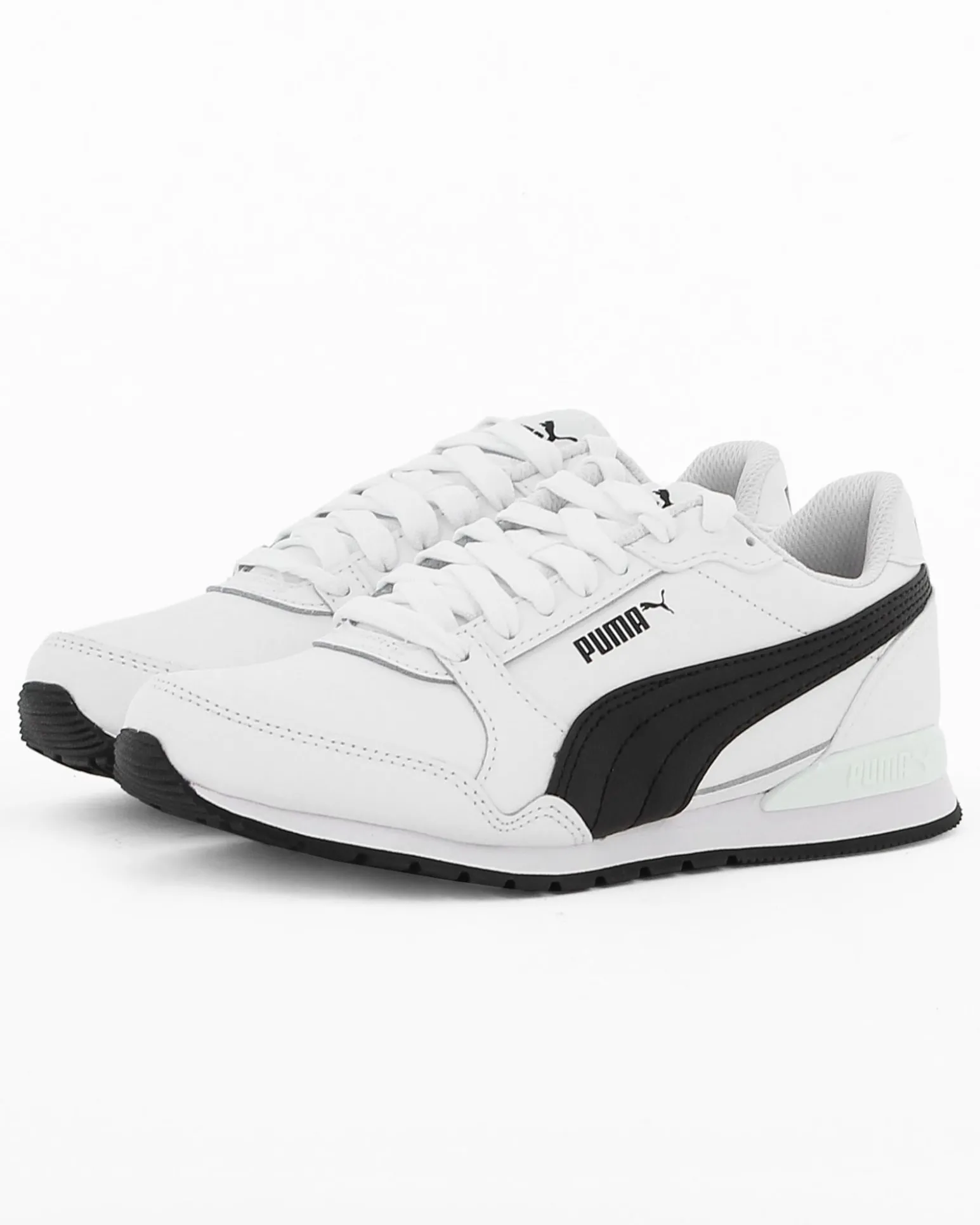PUMA - Sneakers bianca e nera in VERA PELLE con soletta in memory foam, numerata 36/39 - ST RUNNER V3 L JR