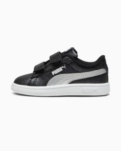 PUMA - SNEAKERS  BIMBA NERE GLITTERATE E GRIGIE SMASH 3.0 GLITZ PS DAL 28 AL 35, 394686-03