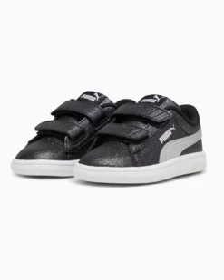 PUMA - SNEAKERS  BIMBA NERE GLITTERATE E GRIGIE SMASH 3.0 GLITZ PS DAL 28 AL 35, 394686-03