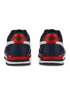 PUMA - Sneakers blu e bianca in mesh traspirante con dettagli rossi e soletta in memory foam, numerata 36/39 - S RUNNER V3 MESH JR