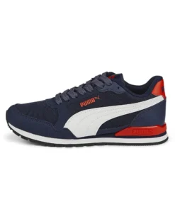 PUMA - Sneakers blu e bianca in mesh traspirante con dettagli rossi e soletta in memory foam, numerata 36/39 - S RUNNER V3 MESH JR