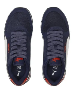 PUMA - Sneakers blu e bianca in mesh traspirante con dettagli rossi e soletta in memory foam, numerata 36/39 - S RUNNER V3 MESH JR