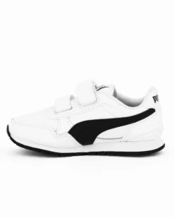 PUMA - Sneakers da bambino bianca e nera in VERA PELLE con doppio strappo e soletta in memory foam, numerata 28/35 - ST RUNNER V3 L V PS