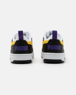 PUMA - SNEAKERS JUNIOR REBOUND V6 LO GS BIANCHE CON DETTAGLI GIALLI E NERI DAL 36 AL 39, 393833-23