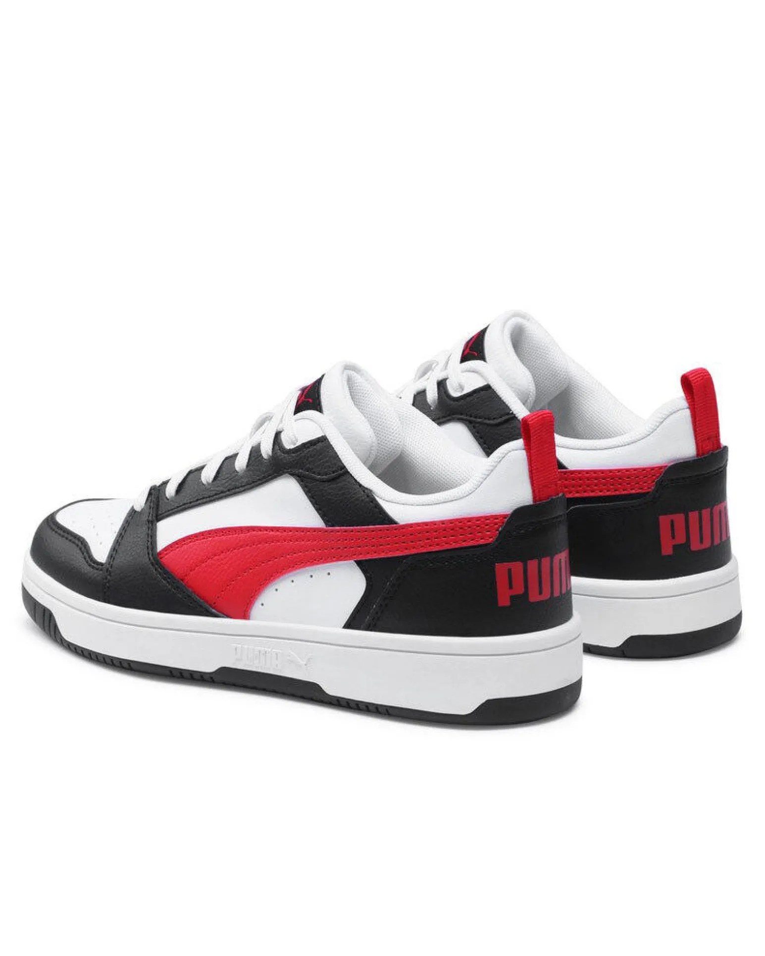 PUMA - SNEAKERS JUNIOR REBOUND V6 LO GS BIANCHE CON DETTAGLI NERI E ROSSI DAL 36 AL 39, 393833-04
