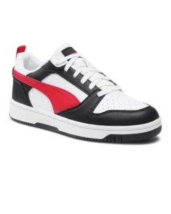 PUMA - SNEAKERS JUNIOR REBOUND V6 LO GS BIANCHE CON DETTAGLI NERI  E ROSSI DAL 36 AL 39, 393833-04