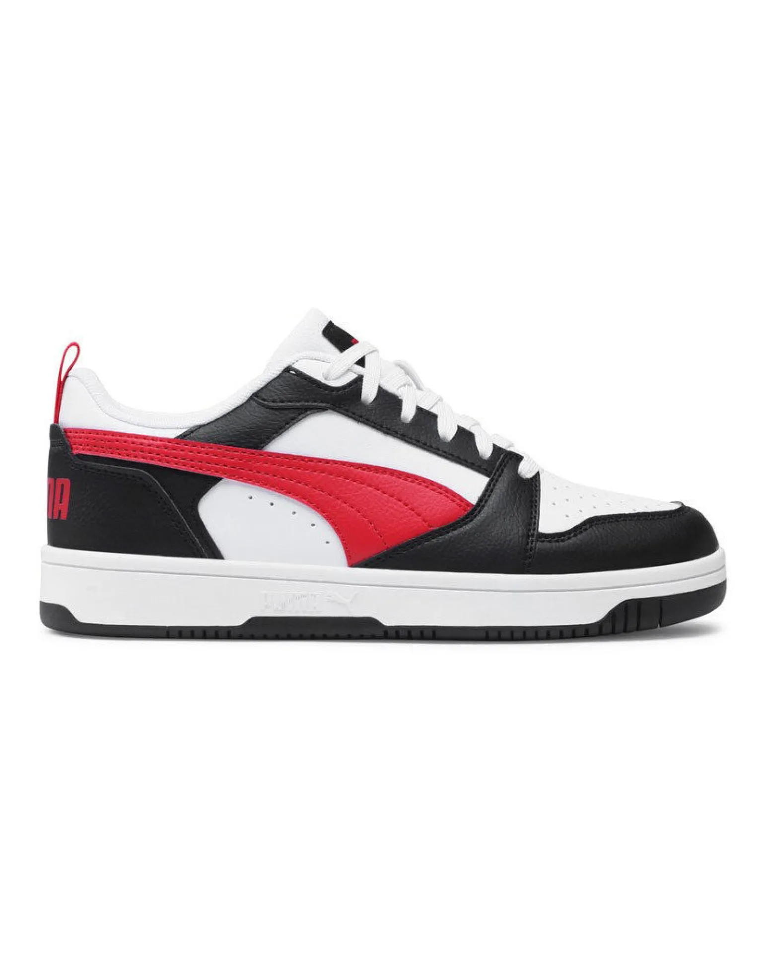 PUMA - SNEAKERS JUNIOR REBOUND V6 LO GS BIANCHE CON DETTAGLI NERI E ROSSI DAL 36 AL 39, 393833-04