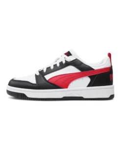 PUMA - SNEAKERS JUNIOR REBOUND V6 LO GS BIANCHE CON DETTAGLI NERI E ROSSI DAL 36 AL 39, 393833-04