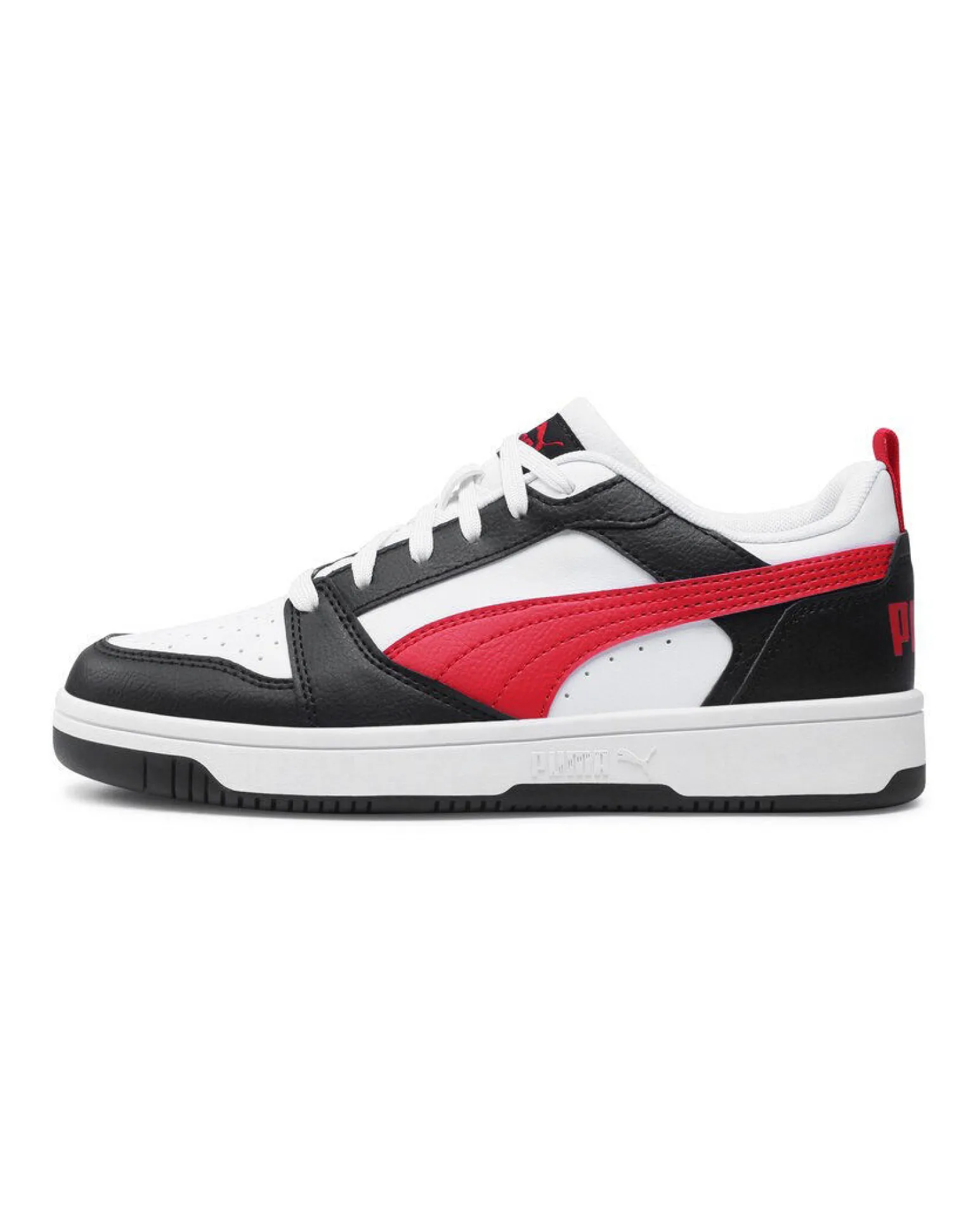 PUMA - SNEAKERS JUNIOR REBOUND V6 LO GS BIANCHE CON DETTAGLI NERI E ROSSI DAL 36 AL 39, 393833-04