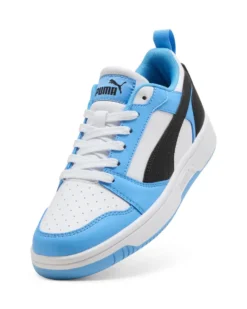 PUMA - SNEAKERS JUNIOR REBOUND V6 LO GS CELESTI CON DETTAGLI NERI E BIANCHI DAL 36 AL 39, 393833-34