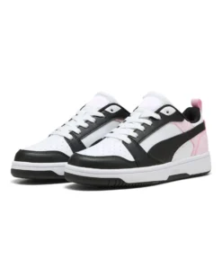 PUMA - SNEAKERS JUNIOR REBOUND V6 LO GS BIANCHE CON DETTAGLI ROSA  E NERI DAL 36 AL 39, 393833-37