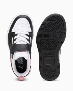 PUMA - SNEAKERS KIDS REBOUND V6 LO AC+TD BIANCHE CON DETTAGLI NERI E ROSA PESCA  DAL 20 AL 27, 397420-24
