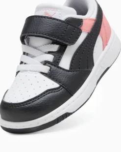 PUMA - SNEAKERS KIDS REBOUND V6 LO AC+TD BIANCHE CON DETTAGLI NERI E ROSA PESCA  DAL 20 AL 27, 397420-24