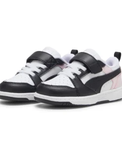 PUMA - SNEAKERS KIDS REBOUND V6 LO AC+TD BIANCHE CON DETTAGLI NERI E ROSA DAL 20 AL 27, 397420-13