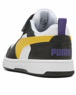 PUMA -  SNEAKERS KIDS REBOUND V6 LO BIANCA CON DETTAGLI NERI E GIALLI DAL 28 AL 35,  397419-23