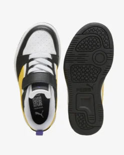PUMA -  SNEAKERS KIDS REBOUND V6 LO BIANCA CON DETTAGLI NERI E GIALLI DAL 28 AL 35,  397419-23