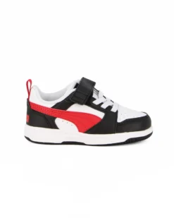 PUMA - SNEAKERS KIDS REBOUND V6 LO AC+TD BIANCA CON DETTAGLI ROSSI E NERI DAL 20 AL 27, 397420-04