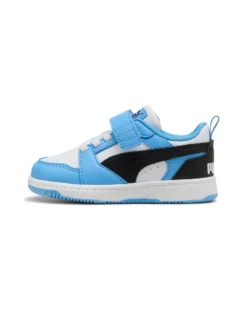 PUMA - SNEAKERS KIDS REBOUND V6 LO AC+TD CELESTI CON DETTAGLI NERI E BIANCHI DAL 20 AL 27, 397420-34