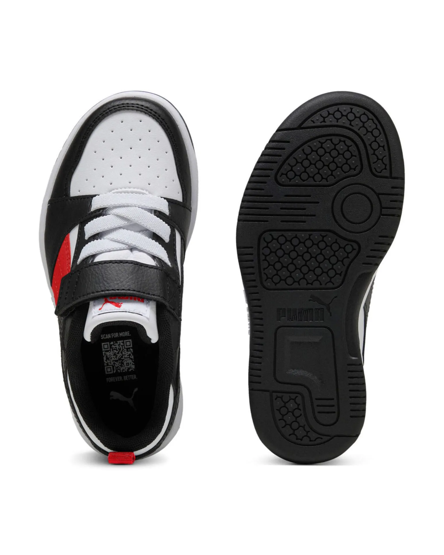PUMA - SNEAKERS KIDS REBOUND V6 LO BIANCA CON DETTAGLI NERI E ROSSI DAL 28 AL 35, 397419-04