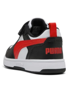 PUMA - SNEAKERS KIDS REBOUND V6 LO BIANCA CON DETTAGLI NERI E ROSSI DAL 28 AL 35, 397419-04