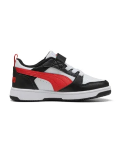 PUMA - SNEAKERS KIDS REBOUND V6 LO BIANCA CON DETTAGLI NERI E ROSSI DAL 28 AL 35, 397419-04