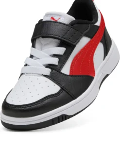 PUMA - SNEAKERS KIDS REBOUND V6 LO BIANCA CON DETTAGLI NERI E ROSSI DAL 28 AL 35, 397419-04