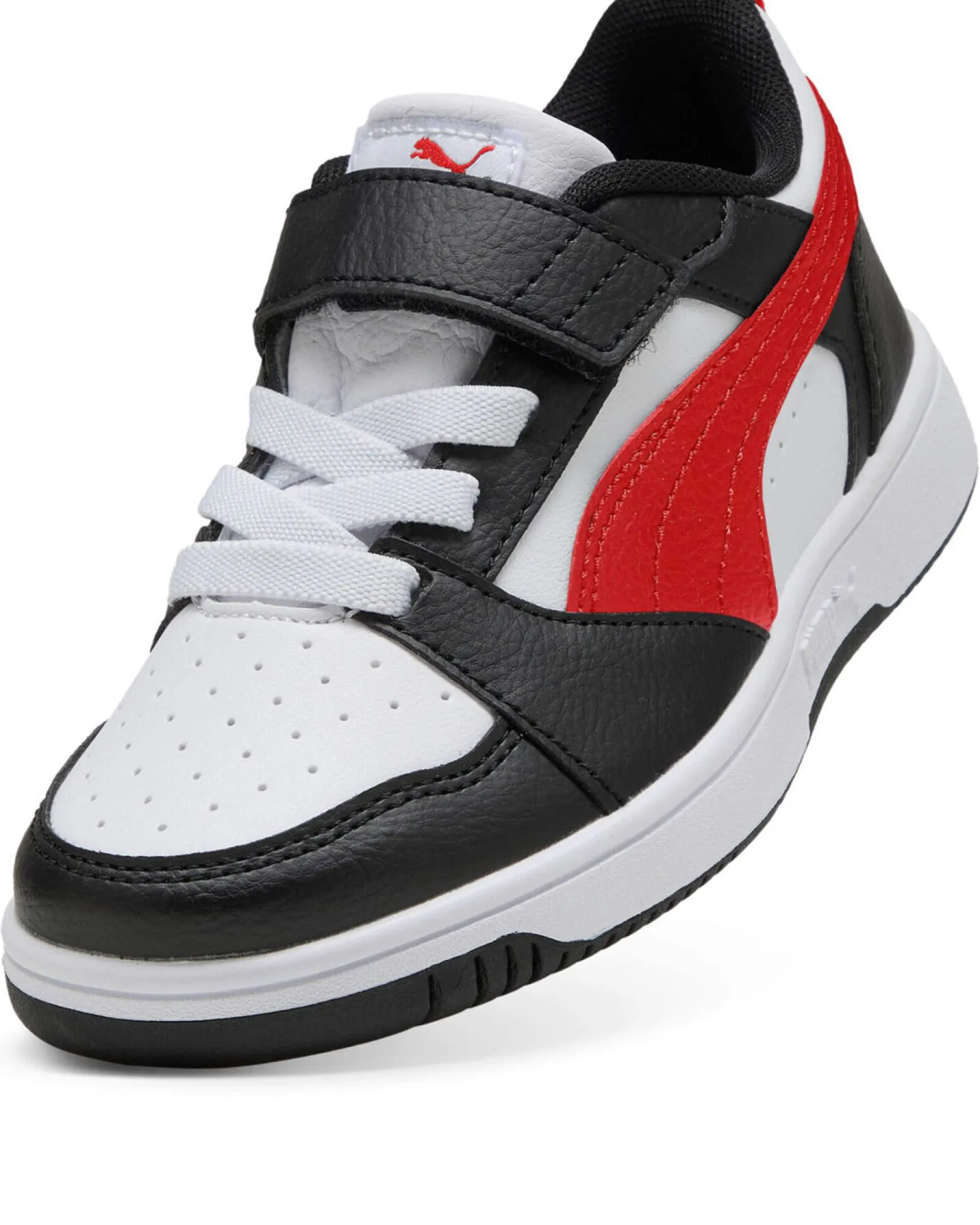 PUMA - SNEAKERS KIDS REBOUND V6 LO BIANCA CON DETTAGLI NERI E ROSSI DAL 28 AL 35, 397419-04
