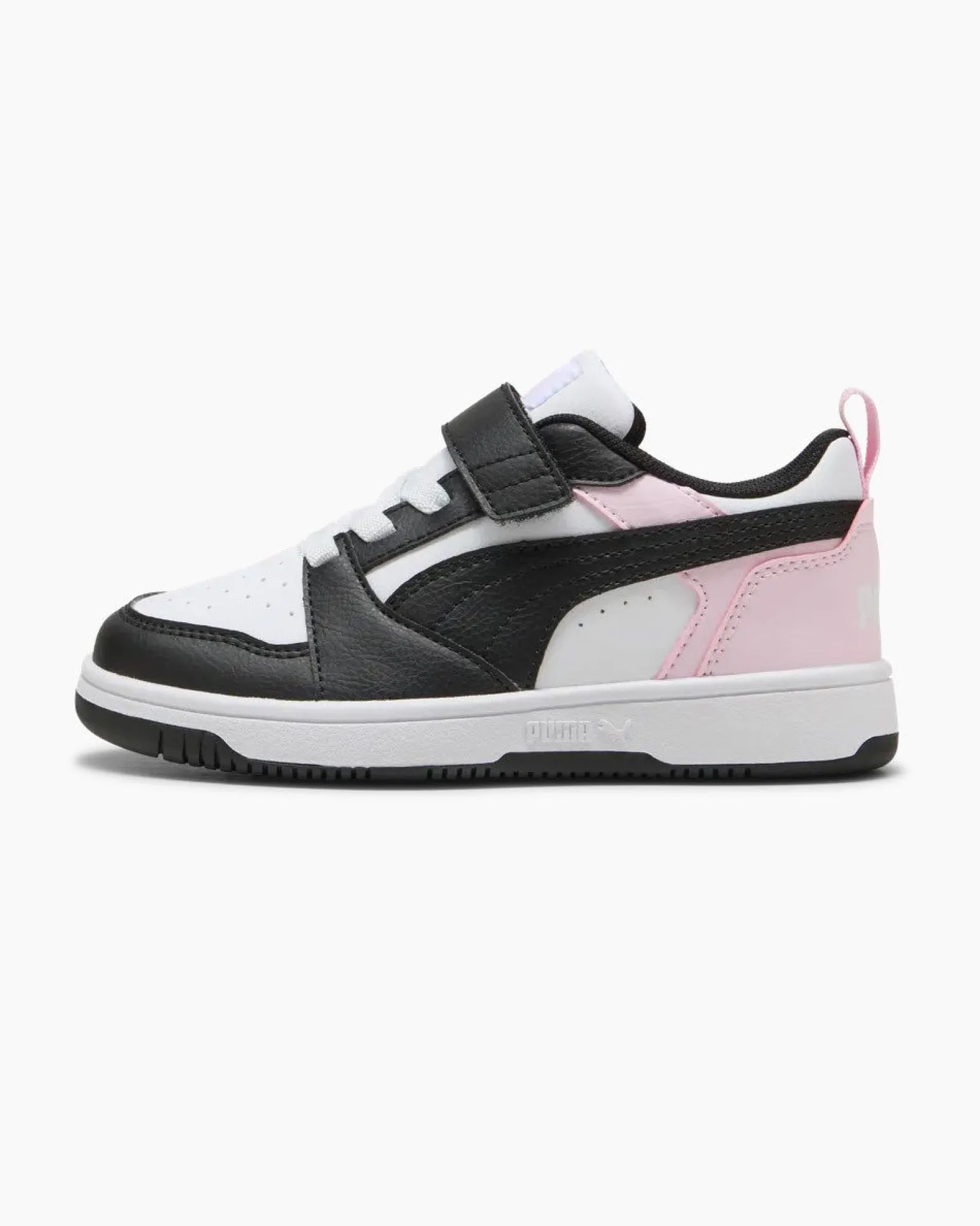 PUMA - SNEAKERS KIDS REBOUND V6 LO BIANCA CON DETTAGLI NERI E ROSA DAL 28 AL 35, 397419-37