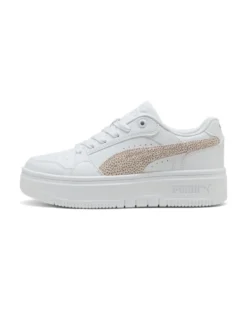 PUMA - SNEAKERS REBOUND FEMME LOW TOPCAT BIANCHE CON DETTAGLI ROSA E BEIGE DA DONNA , 406062-02